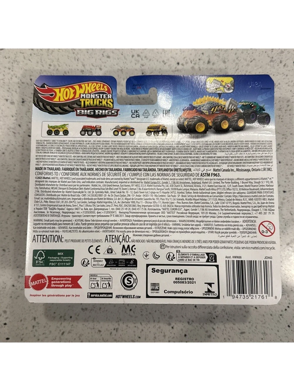 2025 Hot Wheels Big Rigs Motosaurus six wheel Monster Truck New Design